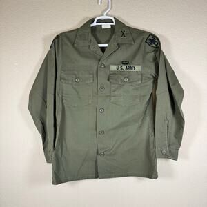Vintage 70s Military OG 507 Shirt Durable Press W/ Patches Airborne 15 1/2x33 -b